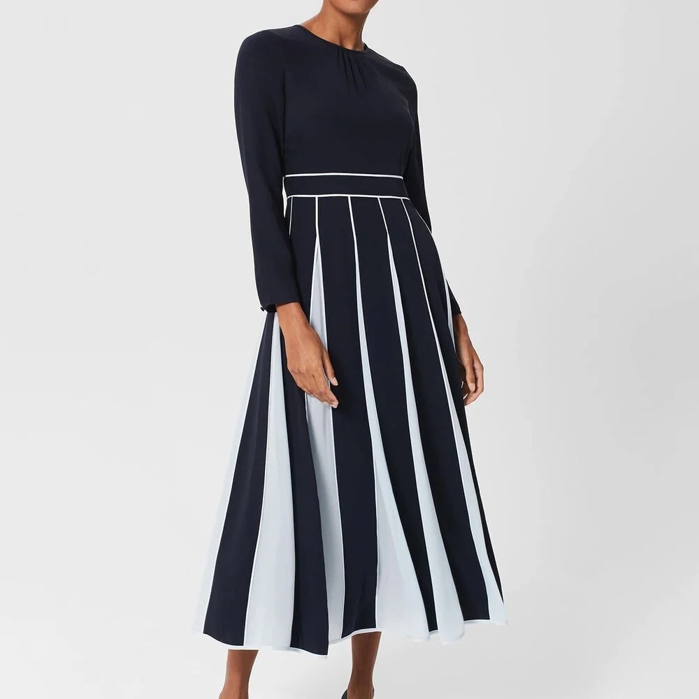 Chic Navy and White Striped Midi Dress